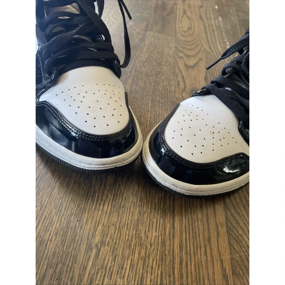 Nike Air Jordan 1 Sneakers Shoes Mid Patent Black White Gold 852542-007